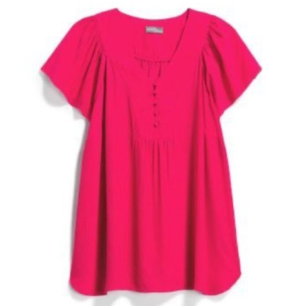 MARKET & SPRUCE STITCH FIX Plus Size Cleve Flutter Sleeve Blouse Raspberry Pink